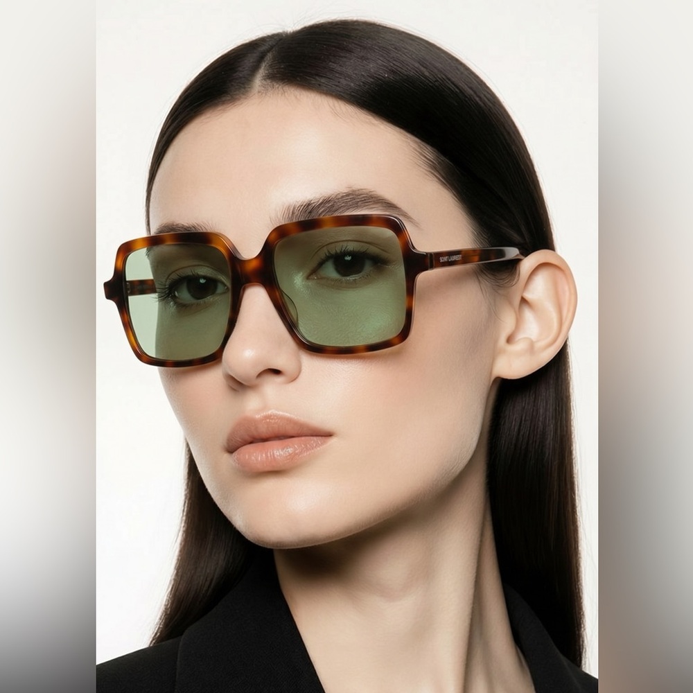 New Authentic Tortoise Square Sunglasses with Black Case SL 174 002 - Picture 4 of 13
